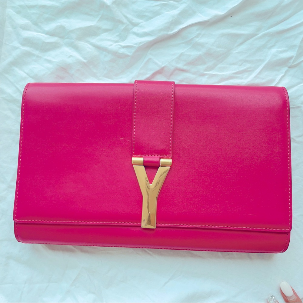 SAINT LAURENT WOMEN'S CLASSIC Y HOT PINK LEATHER PARIS CLUTCH